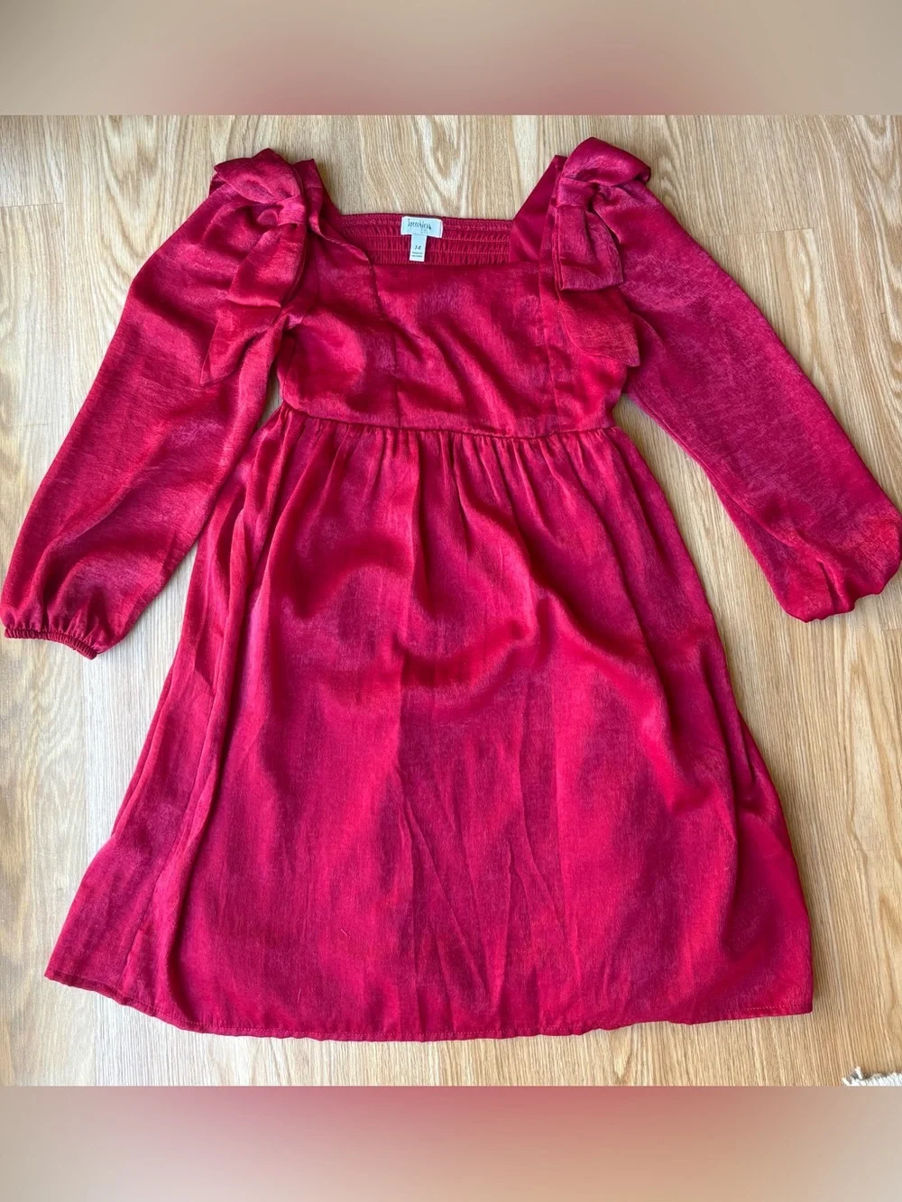 Speechless Girls' Bright Red Long-Sleeve Empire Dress